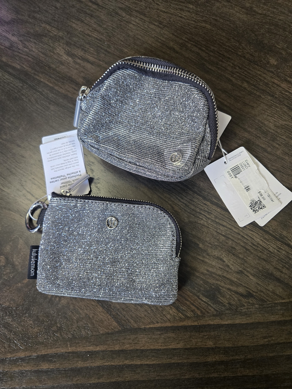 Lululemon Silver Glitter Mini Pouch & Card Case Set